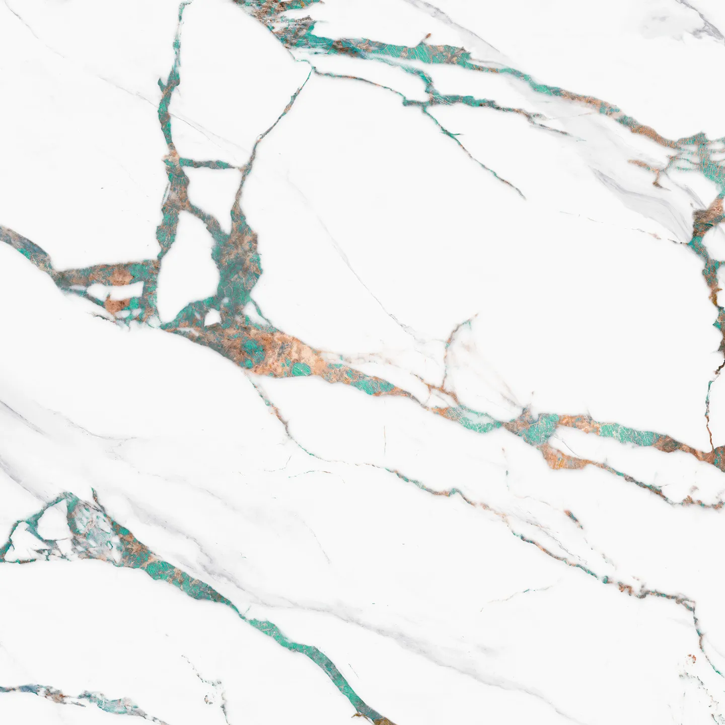 Кварцевый агломерат Calacatta Jade от Coante в белых и зеленых цветах